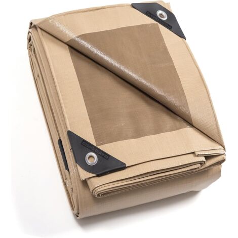 Bâche de Protection Imperméable étanche 4x6m Beige/Kaki 160g/m² Polyéthylène Bâches UV Résistant avec œillets 4x6 m