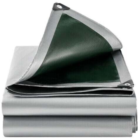 Bache de Protection PE 3x3m Bache Piscine Imperméable et Indéchirable Gris/Vert