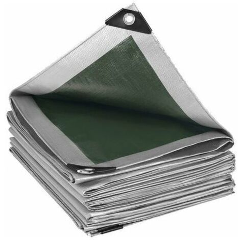 Bache de Protection PE Bache Piscine 3x3m 280g/m2,Couverture étanche bache imperméable et indéchirable, Gris/Vert