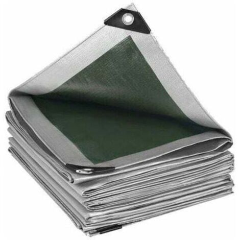 Bache de Protection PE Bache Piscine 3x3m 280g/m2,Couverture étanche bache imperméable et indéchirable, Gris/Vert