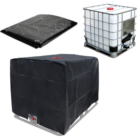 Bâche de protection pour IBC 1000 L en tissu Oxford 210D, étanche, anti-UV, couleur noire.