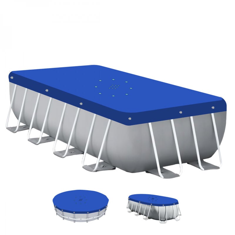 Linxor - Bâche de protection réversible 4 saisons pour piscine hors sol - Rectangle 2,20 x 4,50 m - 150 gsm - Bleu et gris