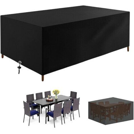 Bâche de Protection Table de Jardin 255 x130x 80cm, 420D Oxford Tissu, Anti-UV Résistant, Résistant Poussière Housse Salon de Jardin Exterieur Rectangulaire, Noir