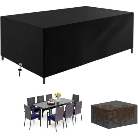 Bâche de Protection Table de Jardin 255 x130x 80cm, 420D Oxford Tissu, Anti-UV Résistant, Résistant Poussière Housse Salon de Jardin Exterieur Rectangulaire, Noir-Crezuo