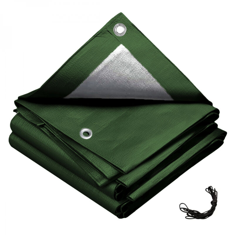 Bâche de protection extérieure universelle imperméable réversible avec œillets - 150g - Gris et vert - 2 x 3 m Linxor