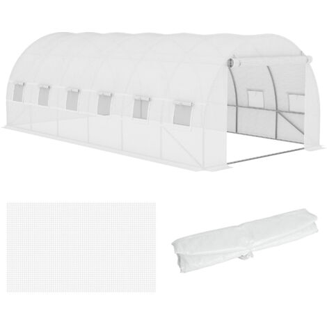 Bâche de rechange serre tunnel 18 m², housse 6L x 3l x 2H m PE anti-UV imperméable, 12 fenêtres + porte enroulable zippée
