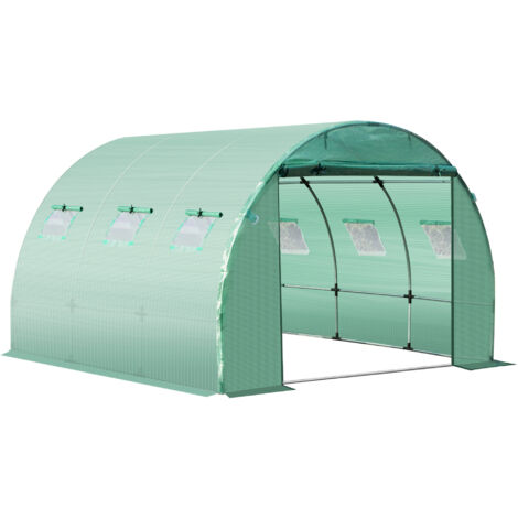 Bâche de rechange serre tunnel 9 m² 3x3x2 m PE anti-UV imperméable vert foncé 6 fenêtres porte enroulable zippée