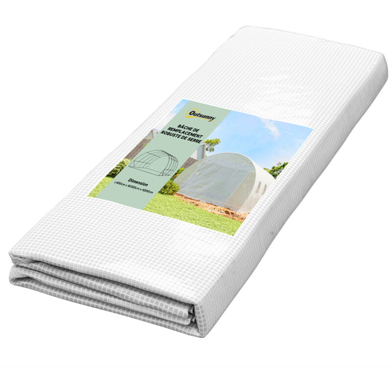 Bâche de rechange serre tunnel 12 m² - 4 x 3 x 2 m - 8 fenêtres, porte - PE haute densité blanc