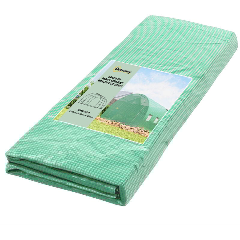 Bâche de rechange serre tunnel 9 m², bâche dim. 3L x 3l x 2H m PE anti-UV imperméable 6 fenêtres + porte enroulable zippée vert