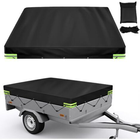 Bâche de Remorque,214x122 x13 cm Bâche plate pour Remorque Tissu Oxford 420D Imperméable,avec Corde et Bandes Réfléchissantes,Coupe-Vent,Protection Solaire,Adaptée Aux Remorques Voiture 750 kg
