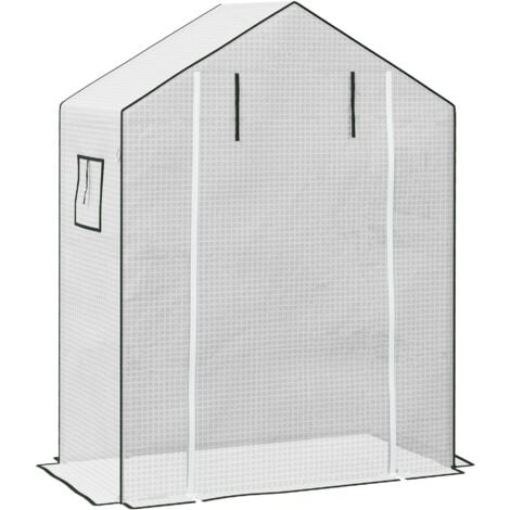 OUTSUNNY serre de jardin dim. 140L x 143l x 190H cm - 2 fenêtres, porte zippée enroulable - PE anti-UV imperméable blanc