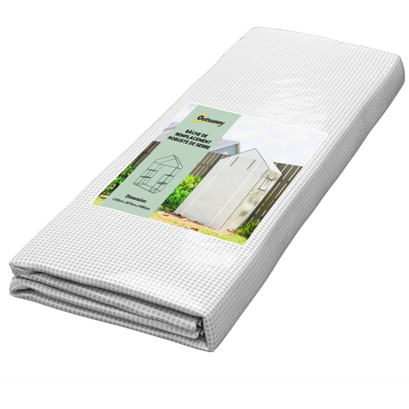 Bâche de remplacement serre de jardin dim. 140L x 73l x 190H cm - 2 fenêtres, porte zippée enroulable - pe anti-UV imperméable blanc