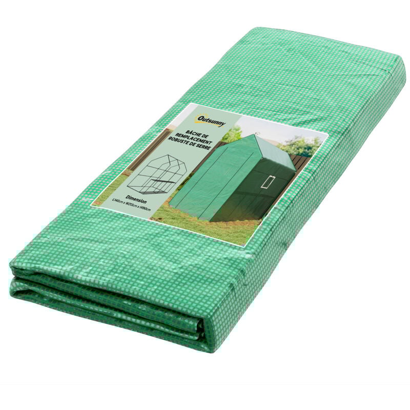 Bâche de remplacement serre de jardin dim. 140L x 213l x 190H cm - 2 fenêtres, porte zippée enroulable - PE anti-UV imperméable vert