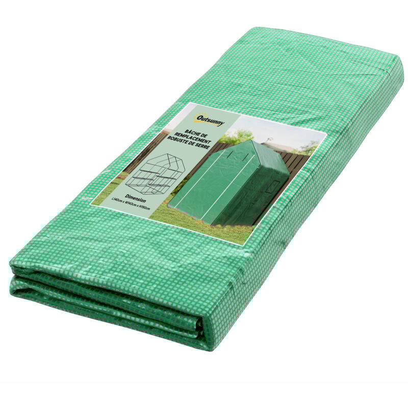 Bâche de remplacement serre de jardin dim. 140L x 143l x 190H cm - 2 fenêtres, porte zippée enroulable - PE anti-UV imperméable vert