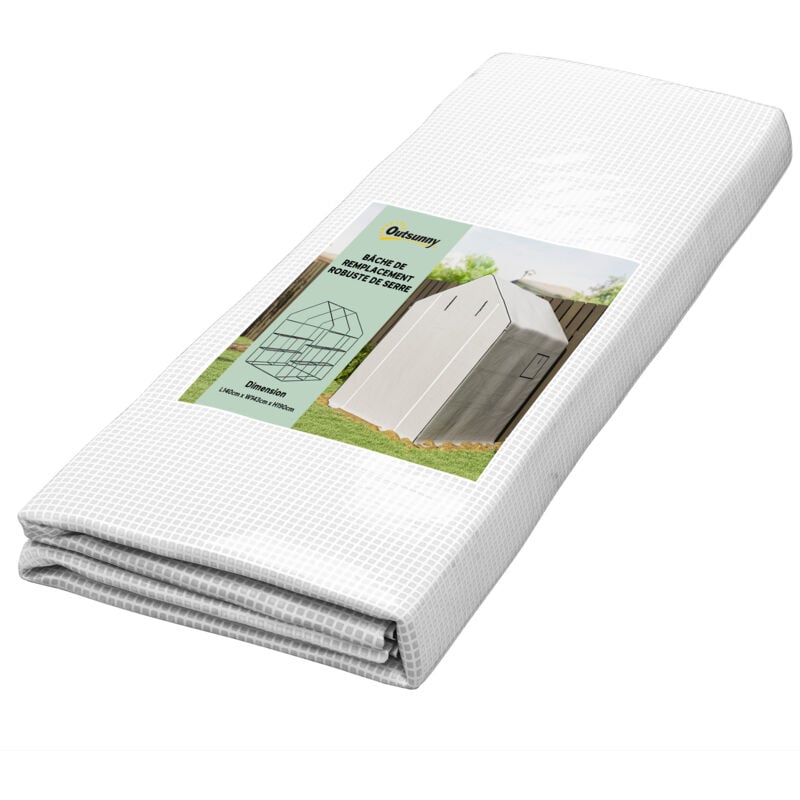 Bâche de remplacement serre de jardin dim. 140L x 143l x 190H cm - 2 fenêtres, porte zippée enroulable - PE anti-UV imperméable blanc