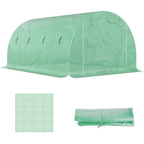 Bâche de remplacement serre tunnel 12 m² 4x3x2 m PE anti-UV étanche 8 fenêtres + porte zippée enroulable vert