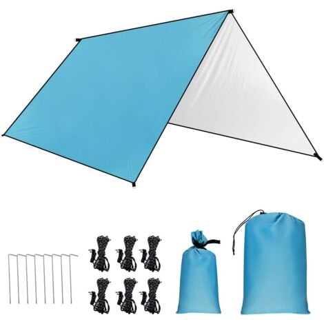 Bâche de Tente Camping Bâche Imperméable avec Piquets de Sol et Cordes, Parasol UV Légère Bâche pour Hamac Camping en Plein Air (3 3M)