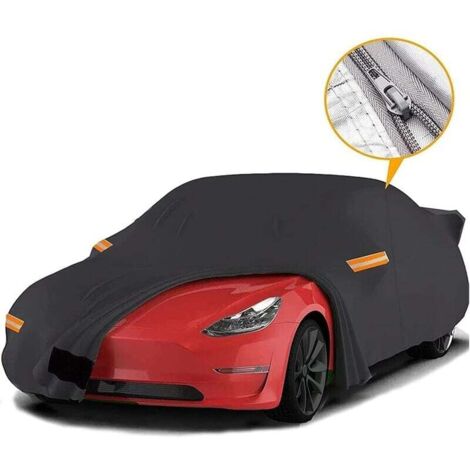 Bâche de Voiture,Housse de Voiture Berline 100% étanche pour Tesla Model Y, Protection Contre Les Intempéries avec Maille Ventilée et Fermeture éclair de Porte Conducteur-Noir