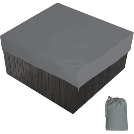 Bache d'extérieur pour Spa Housse de Bain à Remous Carrée Etanche Couverture de Spa en Tissu Polyester 190T Anti-poussière Anti-UVavec Un Sac de Rangement 7 Tailles au Choix,Gris,220x220x90cm