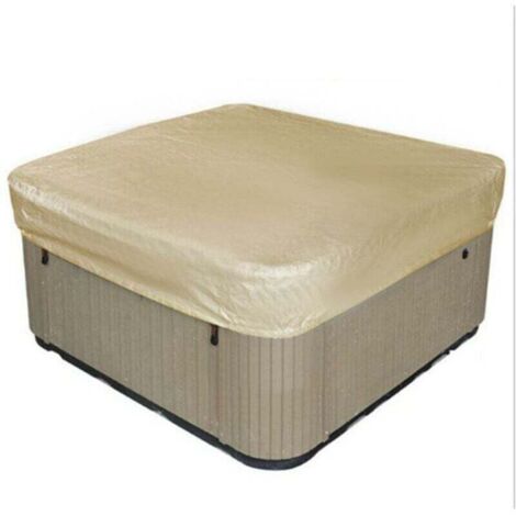 Bache d'extérieur pour Spa Housse de Bain à Remous Carrée Etanche Couverture de Spa en Tissu Polyester 190T Anti-poussière Anti-UVavec Un Sac de Rangement ,Beige 207×207×30cm