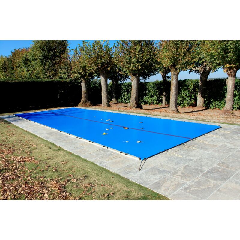 Bâche d'Hivernage Bleue 10,70 x 5,70 m Pour Piscine Maximum 10 x 5 m avec Grille Centrale d'Evacuation - Fabrication Française - Direct Usine - 550