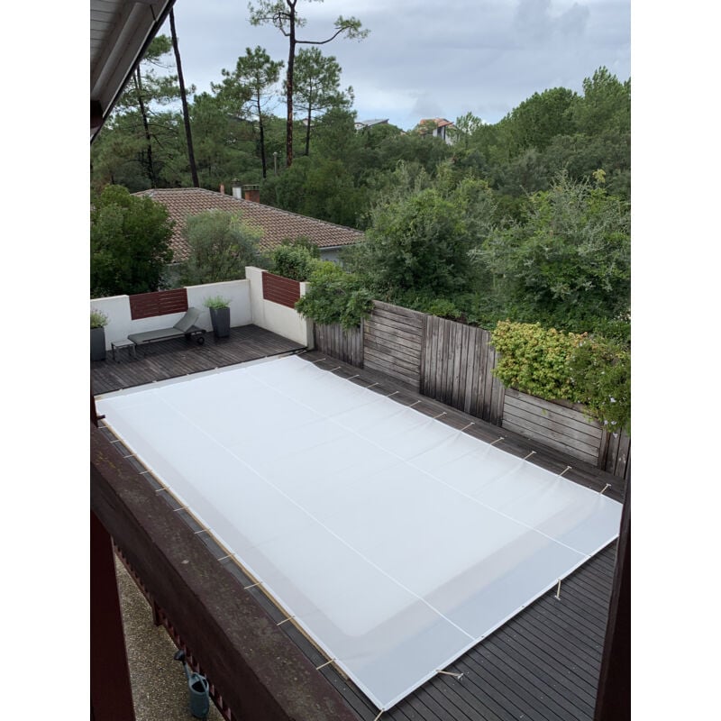 Bâche Hivernage Filet Blanc 350 g/m² Traitée Anti-UV 8,70 x 4,70 m pour Piscine Max. 8 x 4 m - Fabrication Française Direct Usine