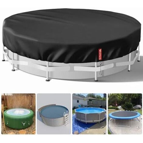 Bache Hivernage Piscine Hors Sol 366, PU 420D éPais Hivernage, Coupe-Vent et RéSistant aux DéChirures BâChe avec Corde de Traction Clous Noir 366 cm (Ronde)