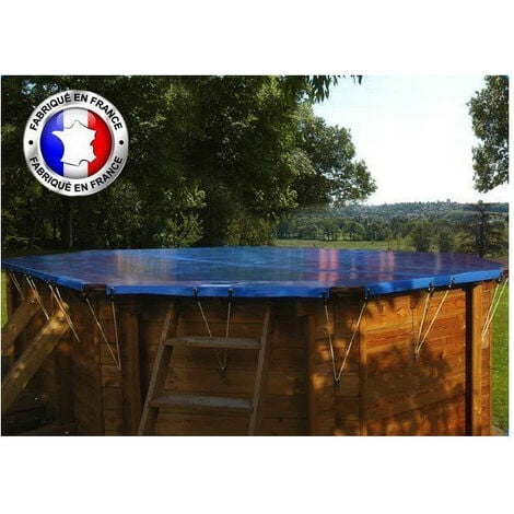 Bâche hivernage pour piscine Sunbay, sur mesure - Modèles: Violette, 8 pans, Ø 5,11 m - Couleur: Teck/beige