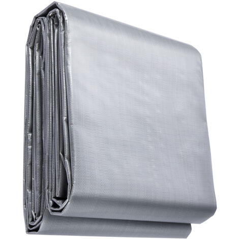 Bâche imperméable Mophorn 4,88 x 6,1 m, couverture en polyéthylène 10 mil, bâche extérieure polyvalente résistante aux UV et aux déchirures avec œillets renforcés, argent/marron