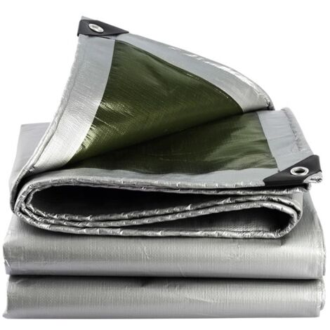 Bâche imperméable robuste 4 x 4 m argent/vert – Résistante aux intempéries, au gel et aux UV, universellement applicable, œillets renforcés