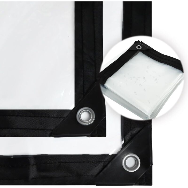 Bâche imperméable Transparente avec œillets, bâche imperméable Transparente, en polyéthylène résistant aux intempéries(2x3m)