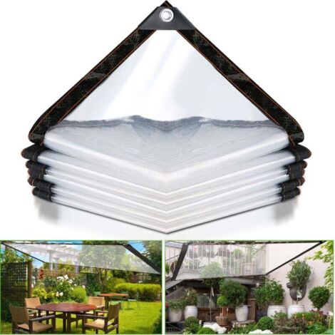 Bâche Imperméable Transparente avec Oeillets Matériau PVC Pliable D'extérieur Étanche, Indéchirable et Coupe-Vent Bâche 3x2M