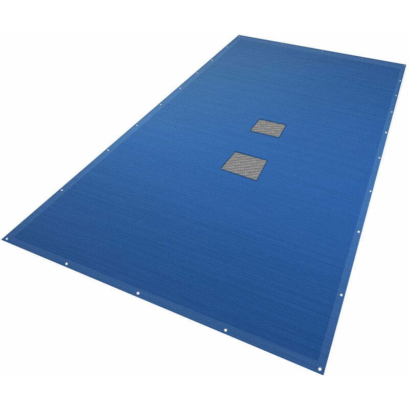 Bache piscine rectangulaire double couche en Polyethylene 160 gr/m2 avec filet ecoulement 4x9m Bleue