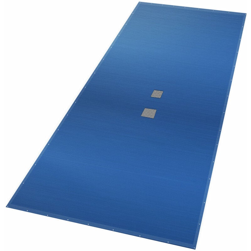 Bache piscine rectangulaire double couche en Polyethylene 160 gr/m2 avec filet ecoulement 8x14m Bleue