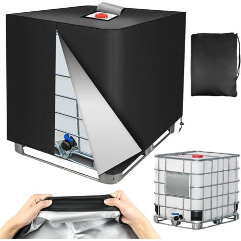 Bache pour Cuve 1000L, Housse de réservoir IBC 420D avec Fermeture Éclair, Housse de Protection IBC avec Fermeture, Anti-UV Anti-Poussière Bache de Reservoir d'eau, 120x100x116cm (Noir)