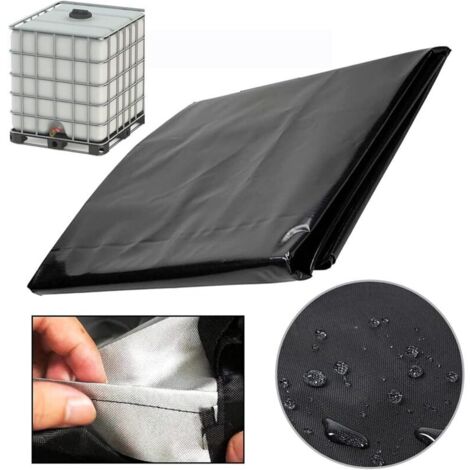 Bache pour Cuve 1000L IBC, 420D Réservoir d'eau Couvercle, Anti-UV Housse Protection Cuve, Bâche de Protection Cuve IBC avec Fermeture éclair, 120 x 100 x 116 cm(Noir)