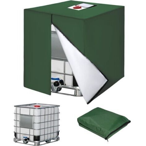 Bache pour Cuve 1000L IBC, 420D Réservoir d'eau Couvercle, Anti-UV Housse Protection Cuve, Bâche de Protection Cuve IBC avec Fermeture éclair, 120 x 100 x 116 cm(Vert)