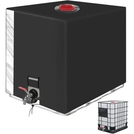 Bache pour Cuve 1000L IBC, Bâche de Protection Solaire, avec Un Film Transparent Bache cuve 1000l Anti UV Noir Protection, Recuperateur d Eau de Pluie 1000 litres - 120 x 100 x 116 cm(Noir)