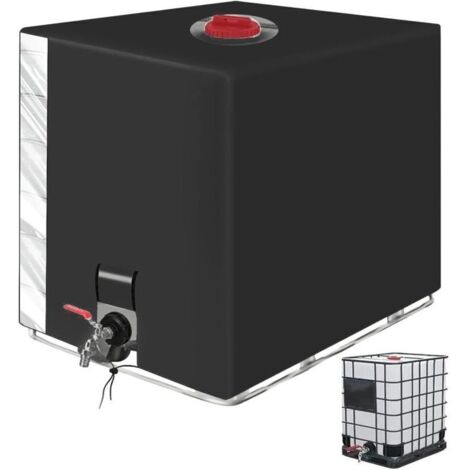 Bache pour Cuve 1000L IBC, Bâche de Protection Solaire, avec Un Film Transparent Bache cuve 1000l Anti UV Noir Protection, Recuperateur d Eau de Pluie 1000 litres - 120 x 100 x 116 cm(Noir)