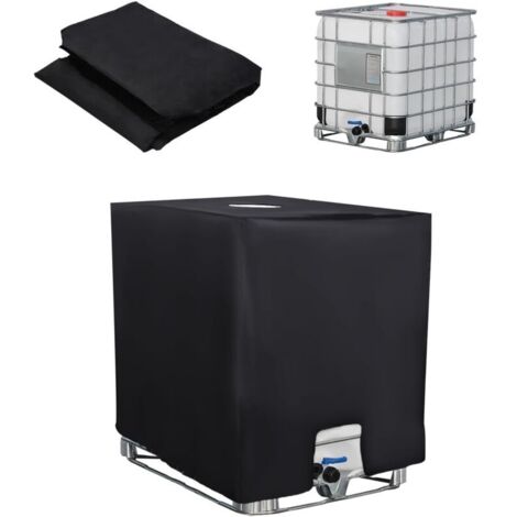 Bache pour Cuve 1000L IBC, Bache de Reservoir d'eau, Anti-UV Anti-Poussière Recuperateur d Eau de Pluie Bouchon, Bâche de Protection Container Cuve IBC Réservoir, 116 x 100 x 120 cm, Noir