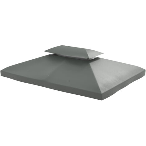 Bâche pour tonnelle 4x3 m à 2 niveaux en polyester avec sangles et 10 trous d'évacuation, gris foncé