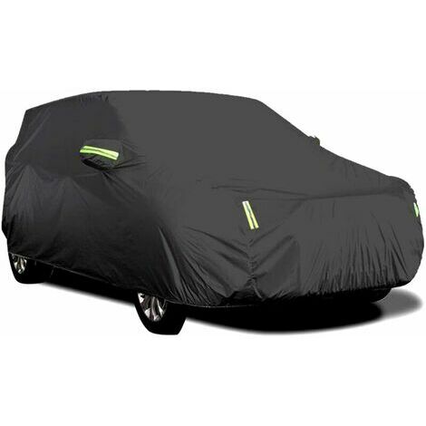 Bâche pour voiture FlkwoH Housse de voiture extérieure, respirante, anti-UV, résistante à la poussière et à la neige, avec boucle fixe, bande réfléchissante (Noir, 4,15 x 1,7 x 1,5 m)