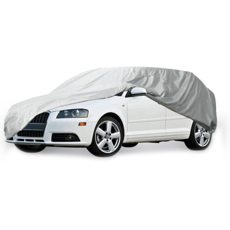 Bâche pour voiture moyenne imperméable gris – Protection pluie, soleil, poussière – Ajustement sécurisé avec 4 points de ligature – Taille max 4,40m – Lubex