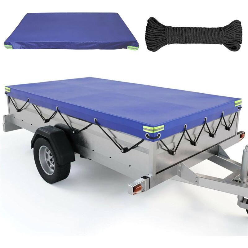 Bâche Remorque 208 x 114 x 10 cm avec Corde de Bâche, Bâche pour Remorque avec Bande Réfléchissante Bache pour Remorque Divers Modèles de Remorques