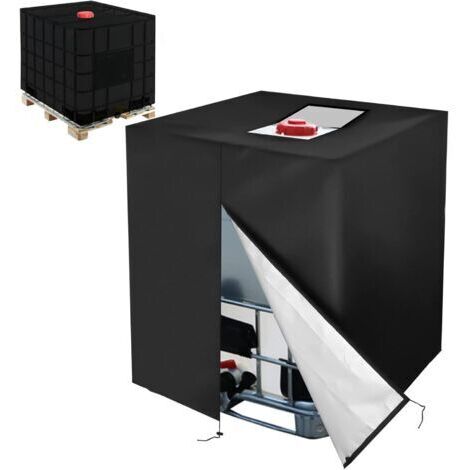 Bâche Réservoir d'eau IBC 1000 L Couverture Container Citerne Eau Pluie avec Fermeture éclair Coupe-Vent Anti-UV 420D Résistant à la Déchirure（noir）