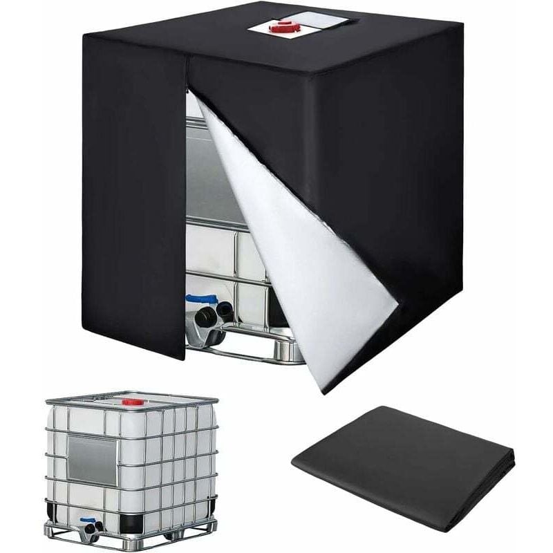 Bâche Réservoir d'eau IBC 600 L Couverture Container Citerne Eau Pluie avec Fermeture éclair Coupe-Vent Anti-UV 420D Résistant à la Déchirure