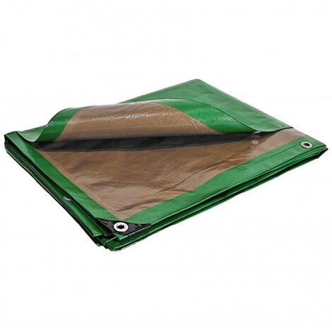 Bâche toiture 6 x 10 m 250g/m² Traitée Anti UV verte et marron - Couverture toiture polyéthylène haute qualité