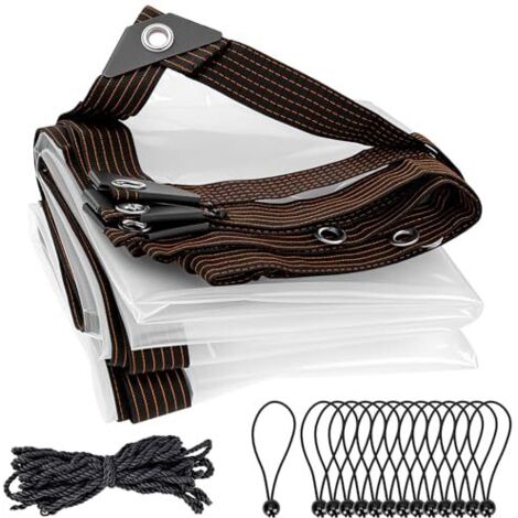 Bâche Transparente 2m x 3m, bâche extérieure imperméable avec œillets et Corde, pour Jardin, Camping, Serre, Balcon