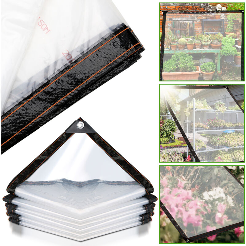 Bâche Imperméable Transparente 200 × 100 cm, avec Oeillets, bâche pour jardin, terrasse, plantes