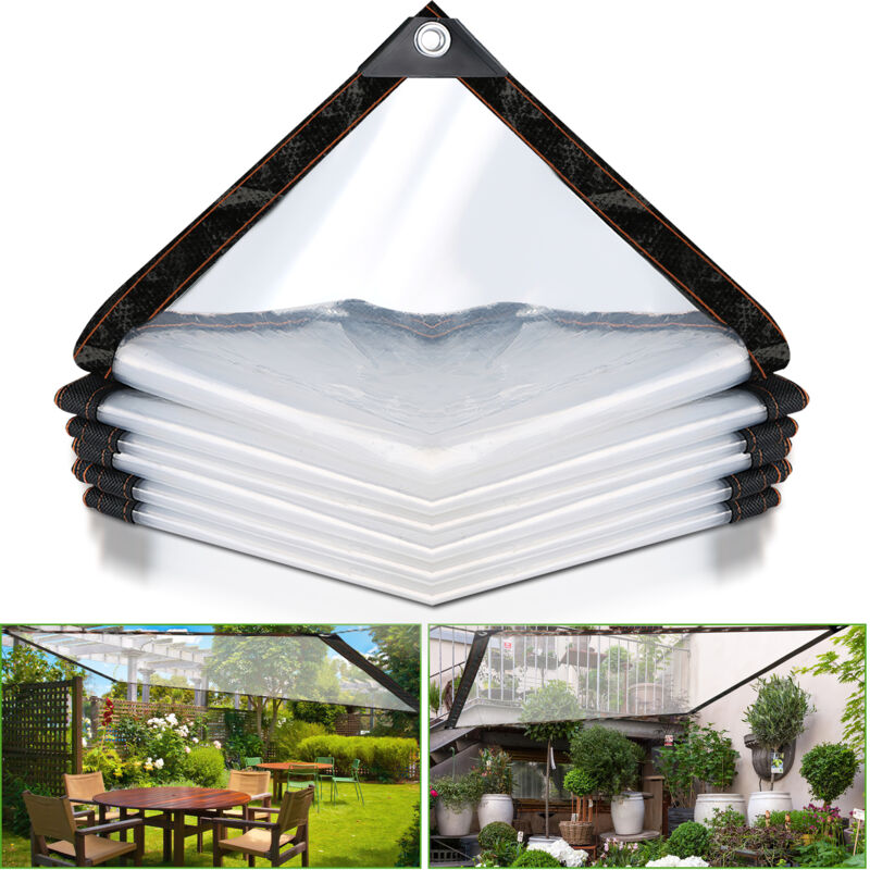 Bâche Transparente avec Oeillets Exterieur Plastique Serre terrasse bâches de Protection étanche pour extérieur Meubles Jardin 2x3m